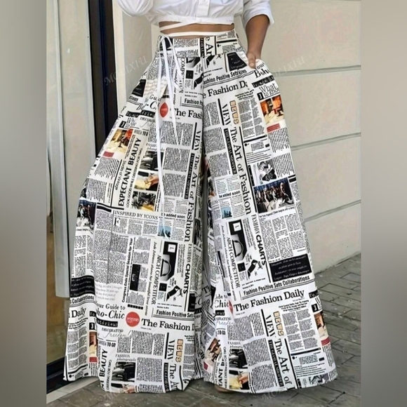Pants - Women Random Print Minimalist Daily Wear High Waisted Long Pants, Elegant For